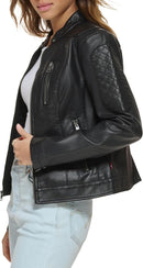 Women's Faux Leather Motocross Racer Jacket – Standard & Plus Sizes