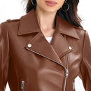 Women's Lambskin Leather Moto Jacket with Belt, Asymmetrical Zip & Quilted Back