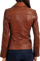 Women's Real Lambskin Leather Bomber Jacket with YKK Zippers & Satin Lining