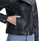 Belted Lambskin Leather Moto Jacket for Women – Black Biker Outerwear