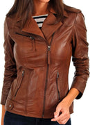 Women's Real Lambskin Leather Bomber Jacket with YKK Zippers & Satin Lining