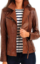 Women's Real Lambskin Leather Bomber Jacket with YKK Zippers & Satin Lining
