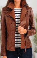 Women's Real Lambskin Leather Bomber Jacket with YKK Zippers & Satin Lining